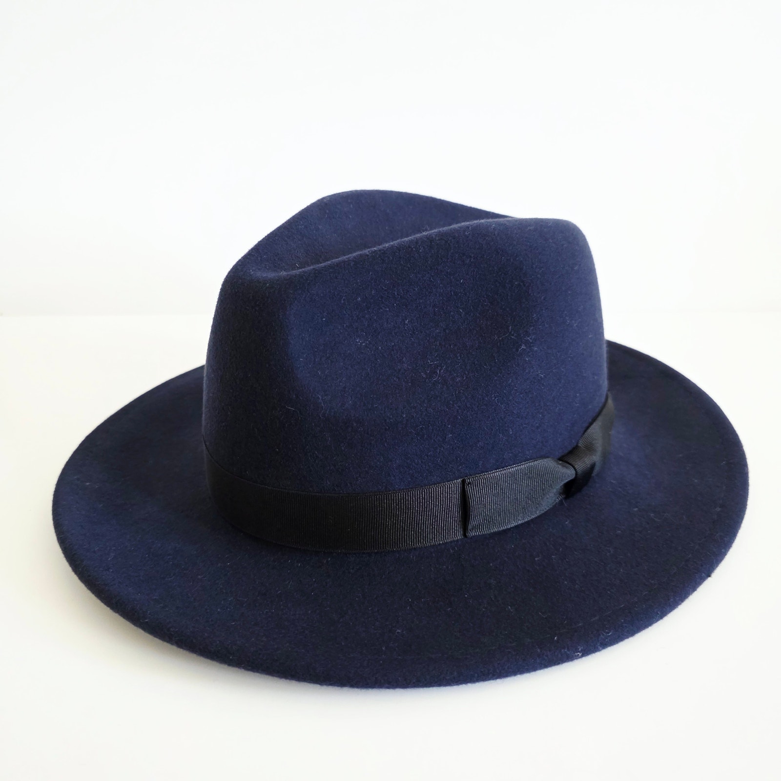 Hickey Freeman Navy Blue Wide Brim Wool Felt Fedora Hat W Hatband Large / Xl